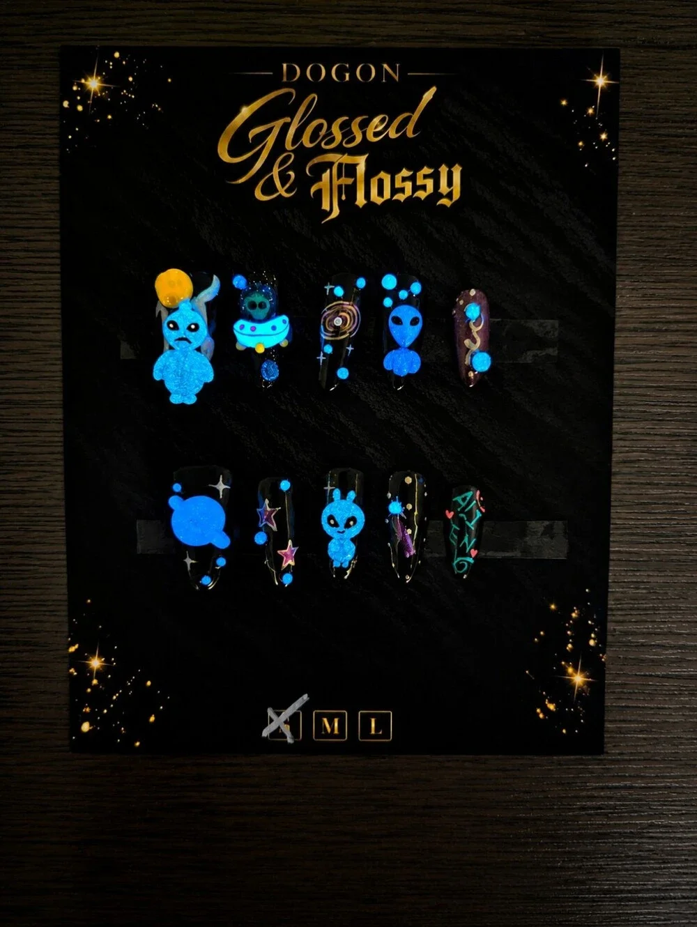 👽 Glow in the Dark Alien Press-On Nails | Handmade 3D Space Nails